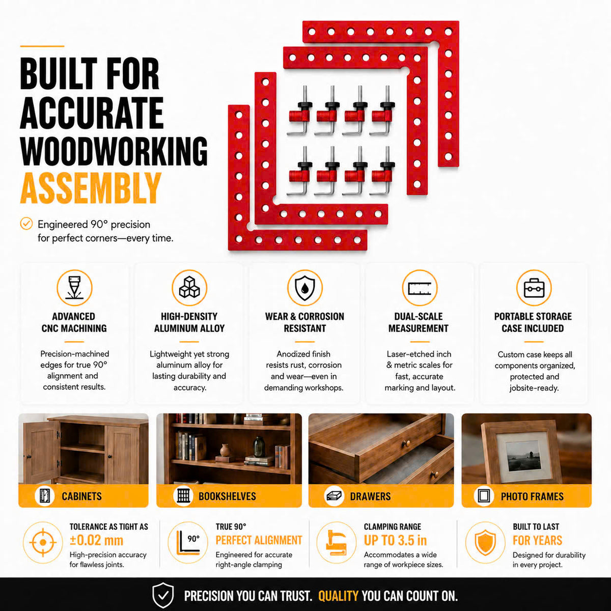 CNC-Machined Aluminum Alloy 90° Corner Clamp Kit