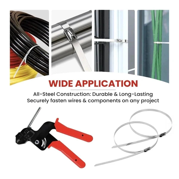 Stainless Steel Cable Tie Gun with Metal Zip Ties