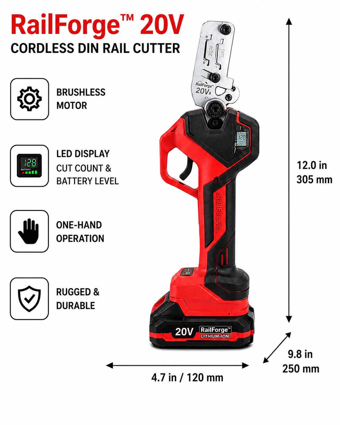 RailForge™ 20V Cordless DIN Rail Cutter
