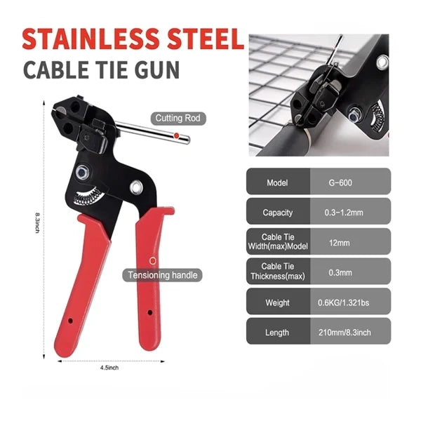 Stainless Steel Cable Tie Gun with Metal Zip Ties