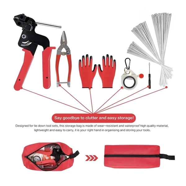 Stainless Steel Cable Tie Gun with Metal Zip Ties