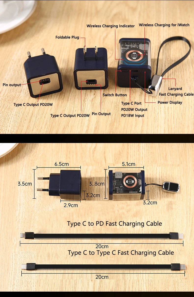 3-in-1 20W Fast Charging Power Bank with Wireless Charger for Apple Watch & Phones