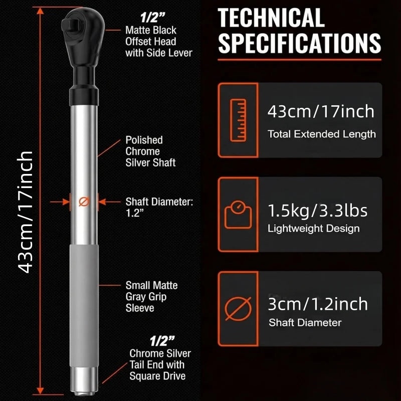 Heavy-Duty 72-Tooth Ratcheting Wrench Extender – 1/2" Drive
