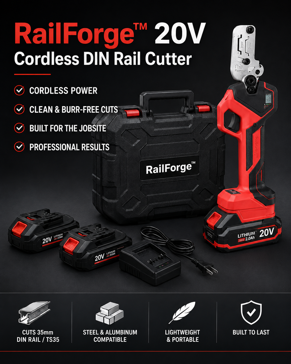 RailForge™ 20V Cordless DIN Rail Cutter